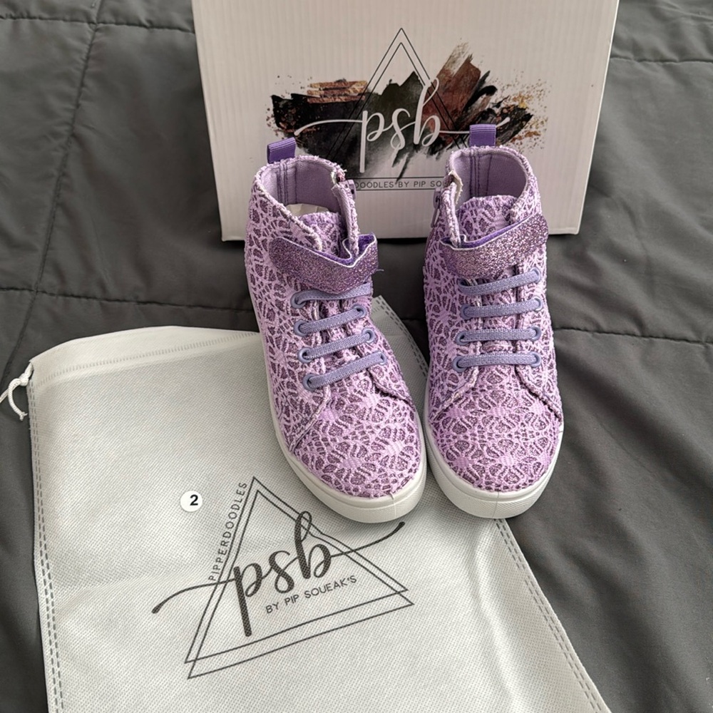 PSB by Pip Squeak’s Purple Lace High-Top Sneakers. Size 2. New in Box Velc…